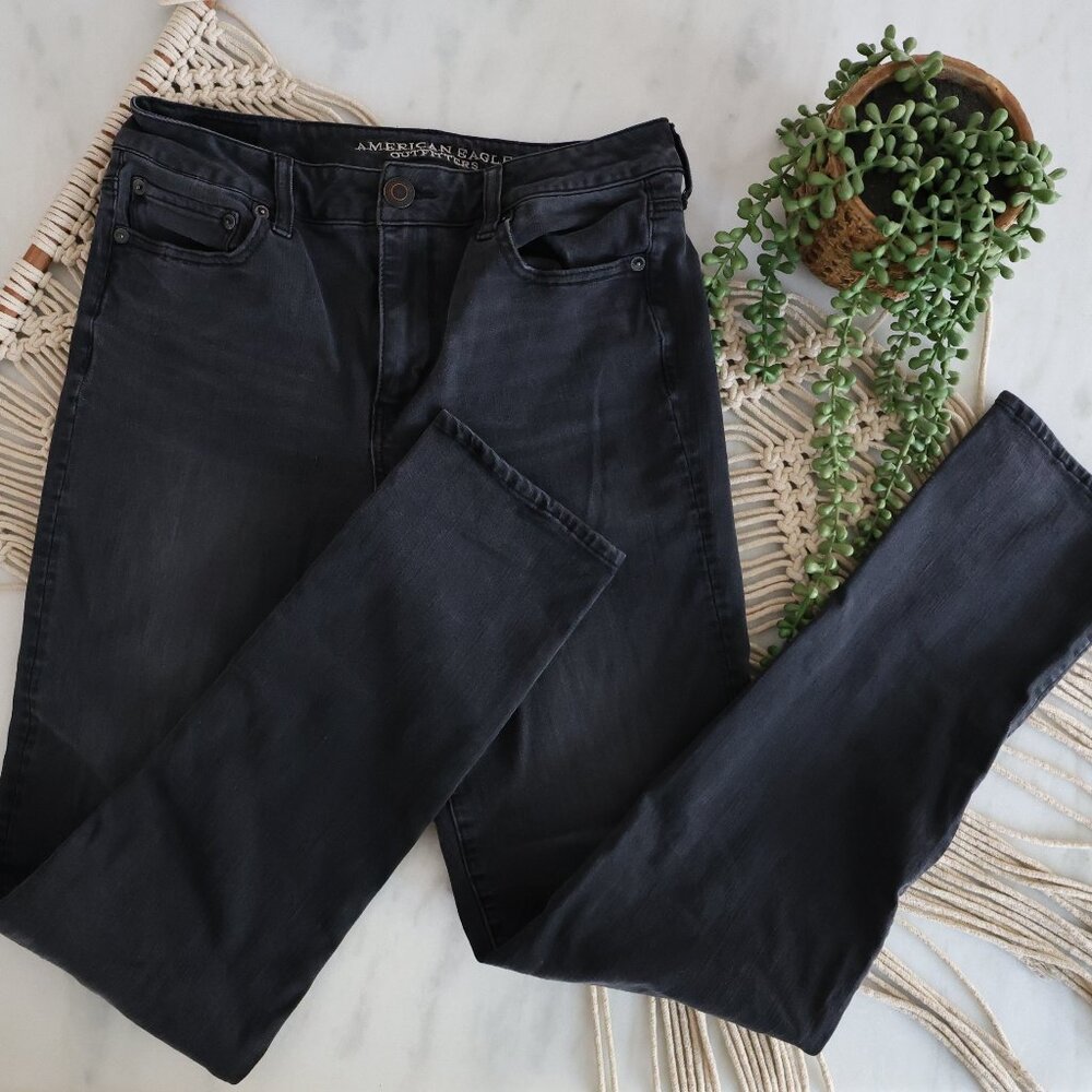 American Eagle BLACK Jeans Women's Size 10 Hi Rise Straight Super Stretch X